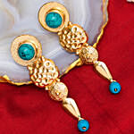 Turquoise Stone N Gold Plated Drop Earrings