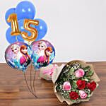 9 Frozen Blue and Customised Balloons With Bouquet