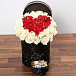 Peach and Red Rose Box With Golden Rose