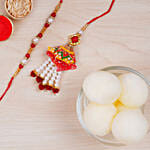 Designer Rakhi Set And Haldiram Rasgulla Tin