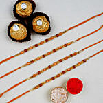 Golden Red Thread Rakhi With Ferrero Rocher 3 Pcs