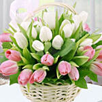 Pink White Tulips Basket
