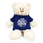 Fluffy Teddy Bear With Blue Birthday Hoodie