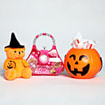 Pumpkin Raffello Basket With Teddy and Barbie Candy Bag
