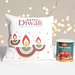 Happy Diwali Designer Diya Cushion and Sweets