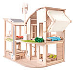 Wooden Green Dollhouse With Furniture