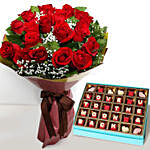 20 Red Roses Bouquet with Valentines Chocolates