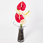 Mixed Anthuriums In Stones Filled Vase