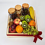 صندوق خشبي هدية يحتوي على الفواكه والتمر والمكسرات