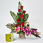 Ramadan Kareem Special Flowers In Glass Vase N Chocolate