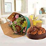 Delightful Flower Bouquet With Tiramisu Cake