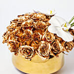 Delightful Gold Roses N Phalaenopsis Vase Arrangement