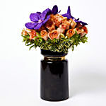 Premium Mixed Flowers Black Vase Arrangement
