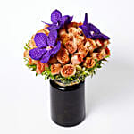 Premium Mixed Flowers Black Vase Arrangement