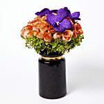 Premium Mixed Flowers Black Vase Arrangement