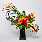 Beautiful Mixed Flowers Black Vase Arrangement