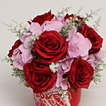Artificial Red Roses N Pink Hydrangea Vase Arrangement