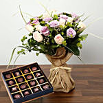 Purple and Peach Rose Bouquet With Chocolates