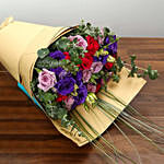 Purple and Pink Roses Bouquet With Chocolates