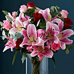 Exquisite Lilies and Roses Arrangement