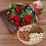 6 Red Roses Bouquet With Dry Fruits