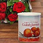 Red Roses Bouquet and Gulab Jamun Combo