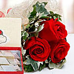 Red Roses Bouquet and Kaju Katli Combo