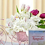 Refreshing Flowers Arrangement and Rasgulla Combo