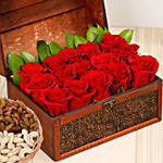 Rose Box Arrangement and Dry Fruits Combo