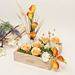 Exotic Artificial Mixed Flowers Wooden Box