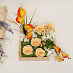 Exotic Artificial Mixed Flowers Wooden Box