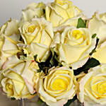Lovely 15 Yellow Artificial Roses In Glass Vase