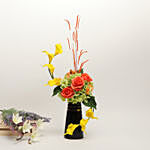 Vibrant Artificial Mixed Flowers Black Vase
