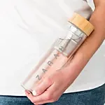 Engraved Text Glass Flask with Bamboo Cap