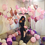 Pink Rose Bouquet & Mixed Balloons Decor