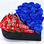 Blue N Kitkat Roses In Heart Shaped Wooden Vase