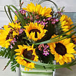 Lovely Sunflowers Glass Vase Arrangement