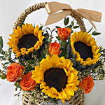 Sunflower N Spray Rose Cane Basket
