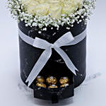 White Roses and Chocolate In Black Box