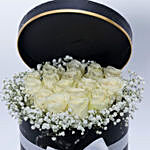 White Roses and Chocolate In Black Box