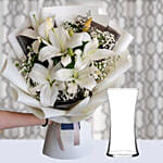 Charming White Lilies Bouquet with Vase