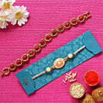 Peach Stone & Rudraksha Bracelet Rakhis