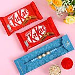 Sea Blue Pearl Designer Rakhi & 2 Pcs Of Kitkat