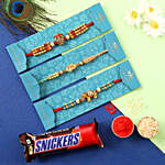 Set Of 3 Designer Rakhis & Snickers Chocolate