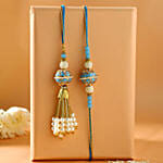 Blue Orb Pearl And Lumba Rakhi Set With Soan Papdi