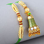 Ethnic Green Pearl And Lumba Rakhi Set