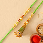 Ethnic Green Pearl And Lumba Rakhi Set With 3 Pcs Ferrero Rocher