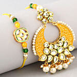 Yellow Pearl Crescent Shaped Lumba Rakhi Set