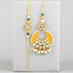 Yellow Pearl Crescent Shaped Lumba Rakhi Set