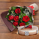 Chocolate Cake and Red Roses Bouquet Combo